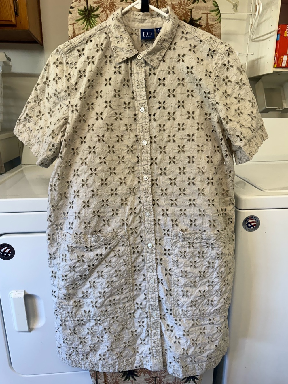 GAP Women's Eyelet Shirt Dress in Light Beige Size M